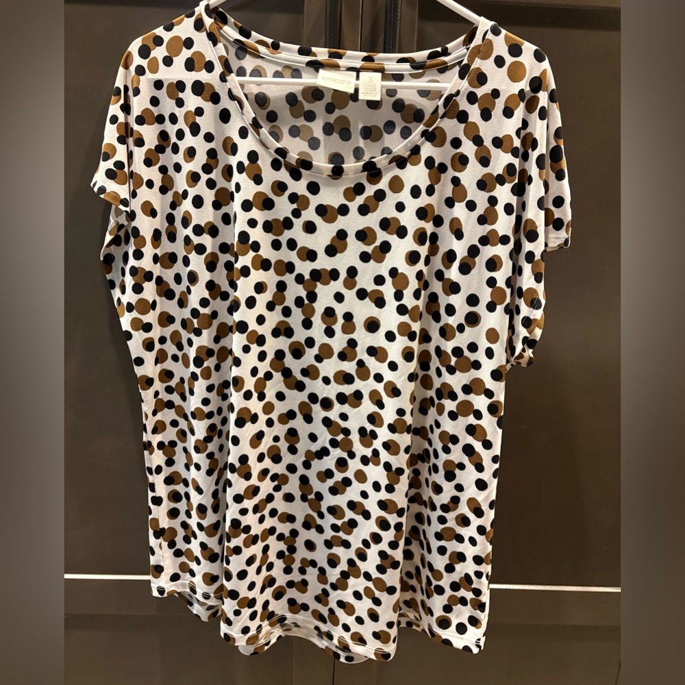 🤩Host Pink🤩 Chico’s Dolman Short Cap Sleeve Dot Print Top, 3/16/XL